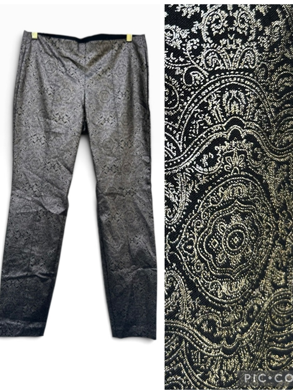 Alfani Paisley Jacquard Pull On Pants Black Charcoal Textured M 10